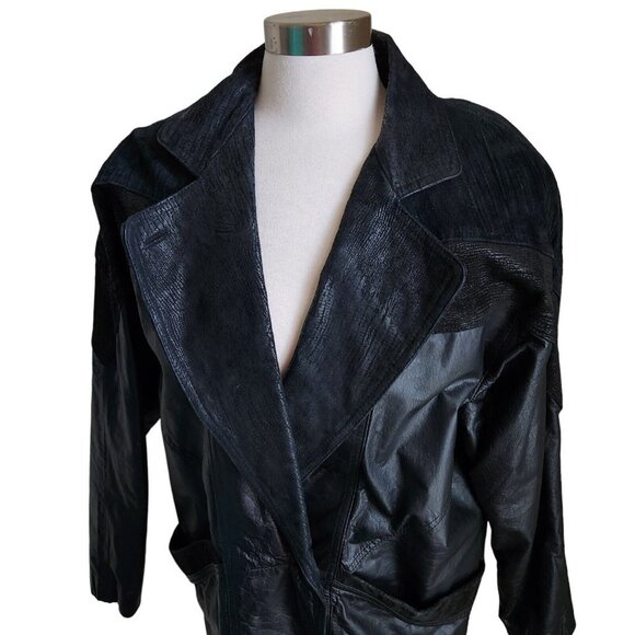 VTG 90s Global Identity G-III‎ Womens Genuine Leather Jacket M  Black Oversized - Picture 2 of 15